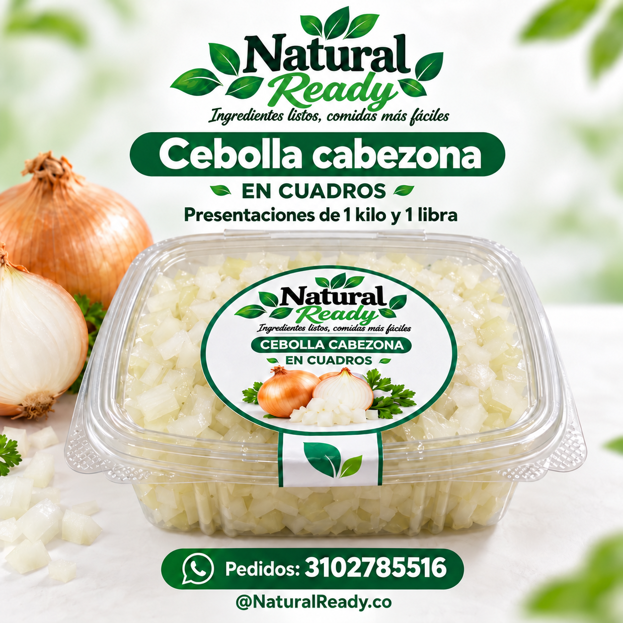 Cebolla cabezona en cuadros, presentación Natural Ready
