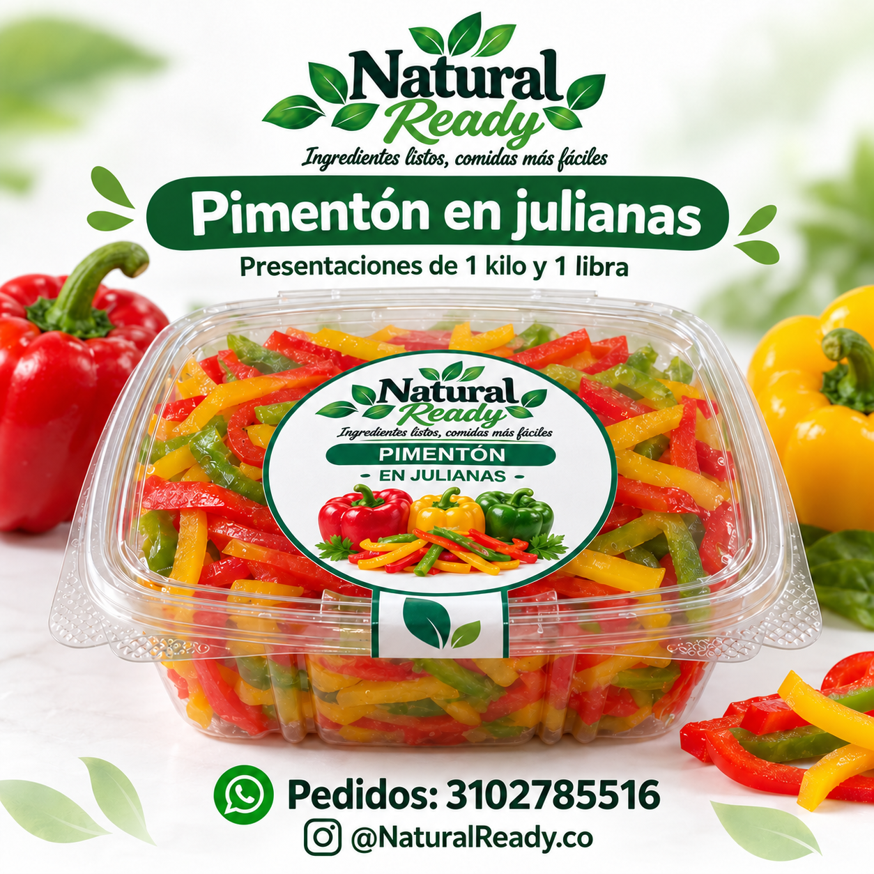 Pimentón en julianas, presentación Natural Ready