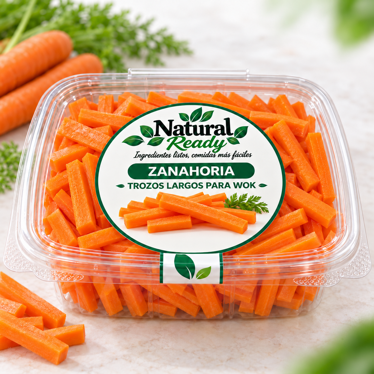 Zanahoria en trozos largos para wok, presentación Natural Ready