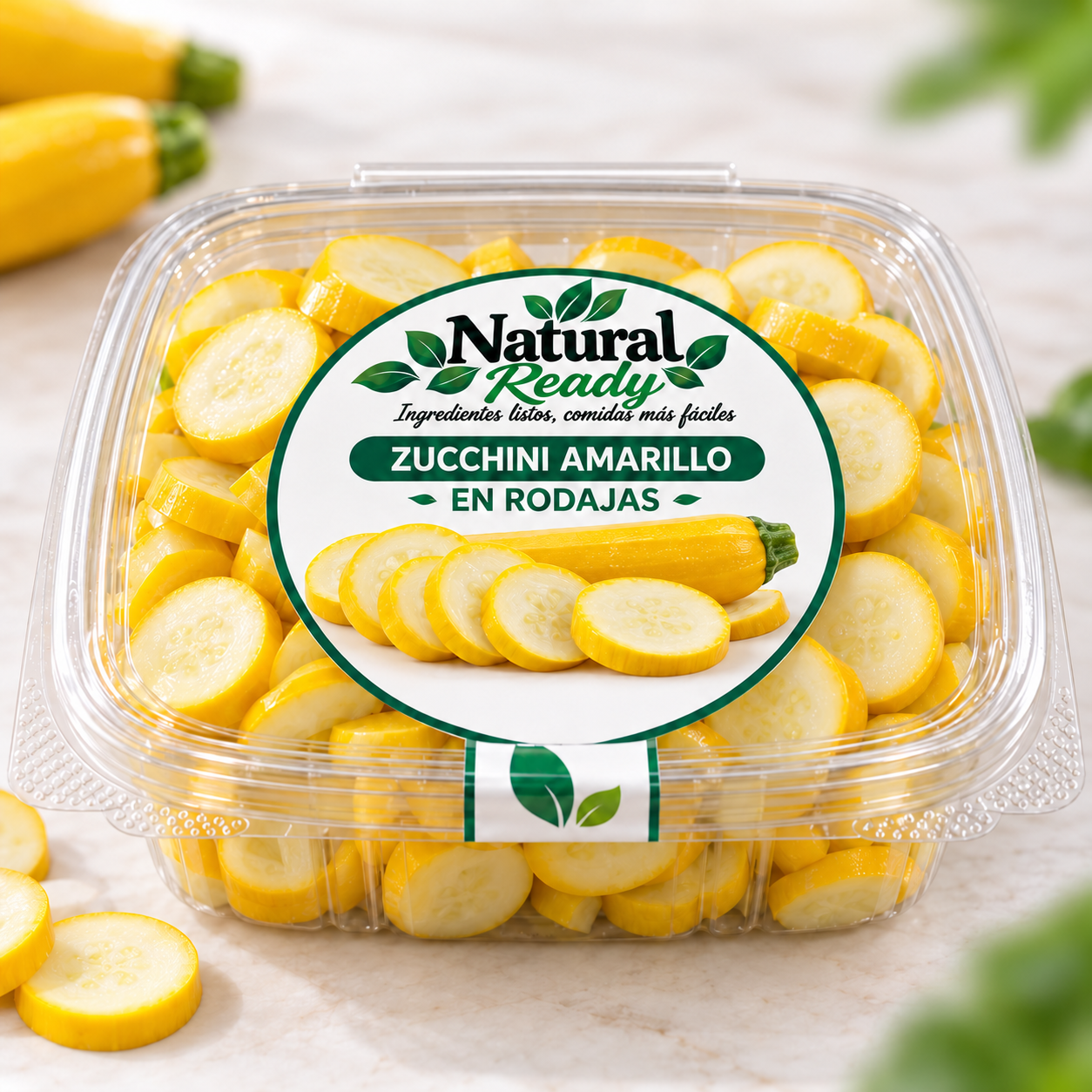 Zucchini amarillo en rodajas, presentación Natural Ready